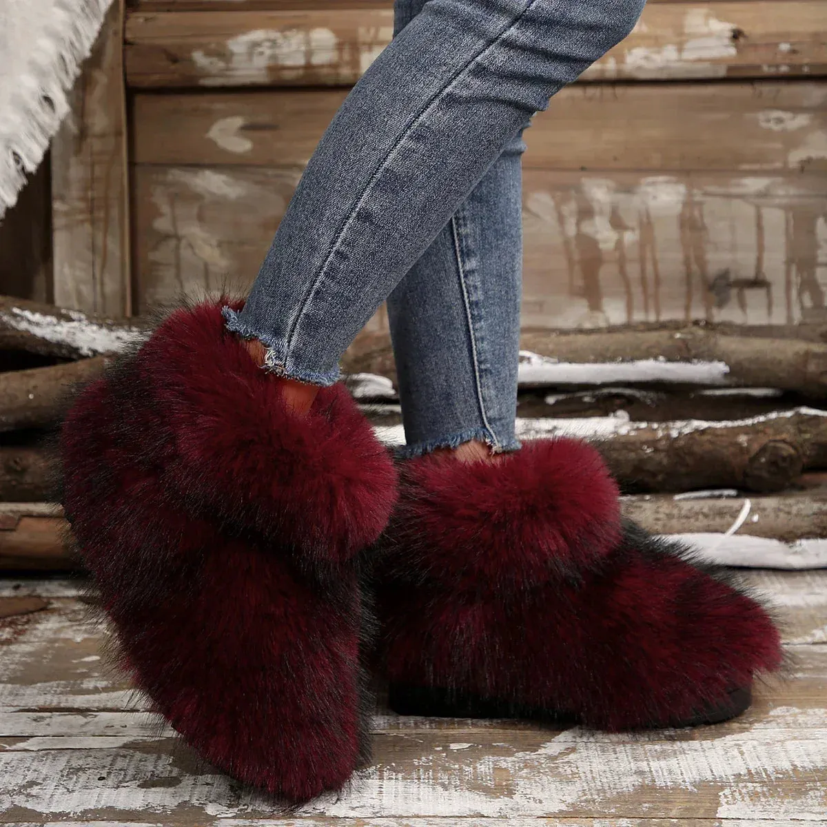 New Woman Boots High Boots Over-the-knee Fur Snow Boots Women's Fashion Warm Wool-like Plus Velvet Padded Winter Platform Shoes