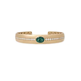 OVAL GREEN TOURMALINE CENTER   GRADUATED PAVE CUFF