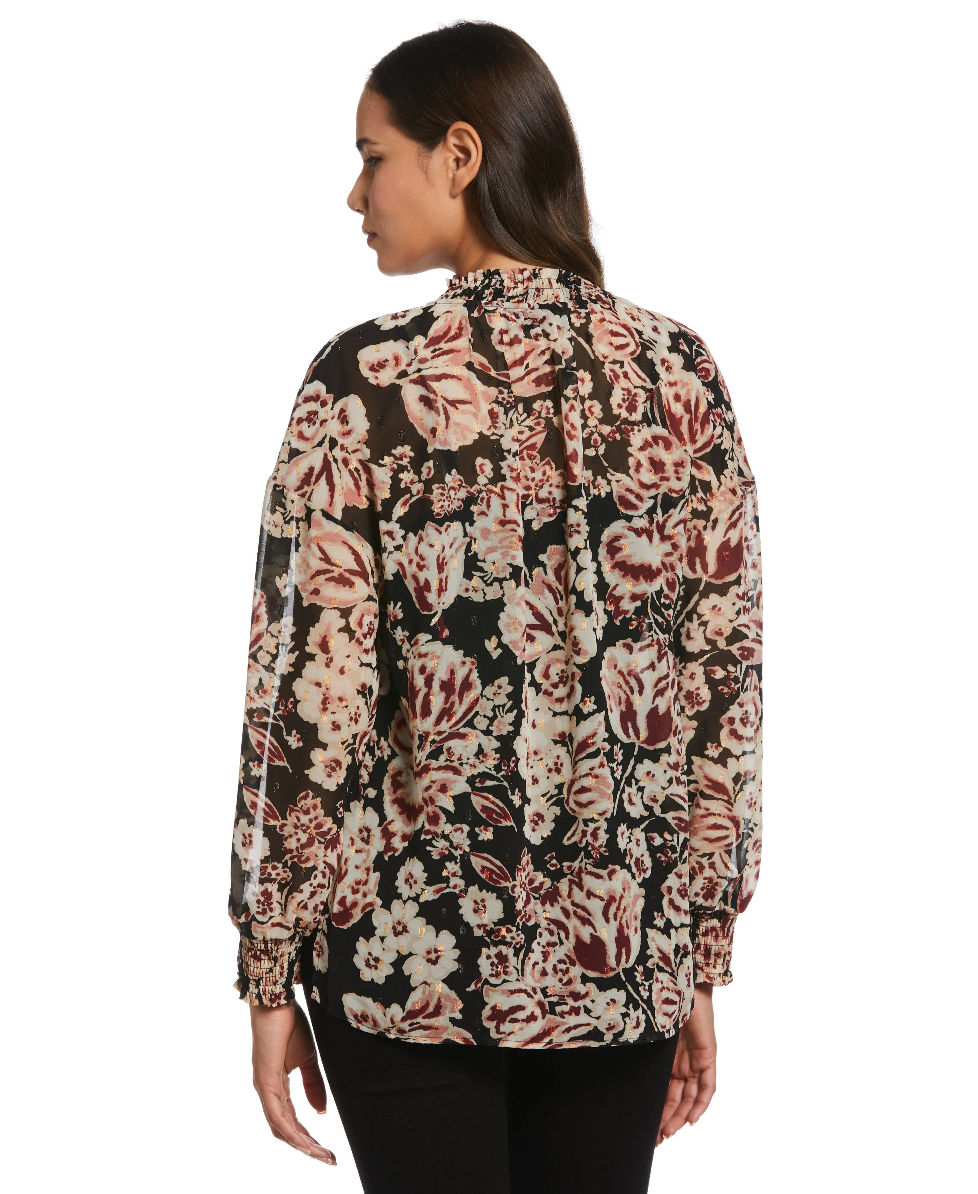 Plus Size Metallic Blooms Print Shirt