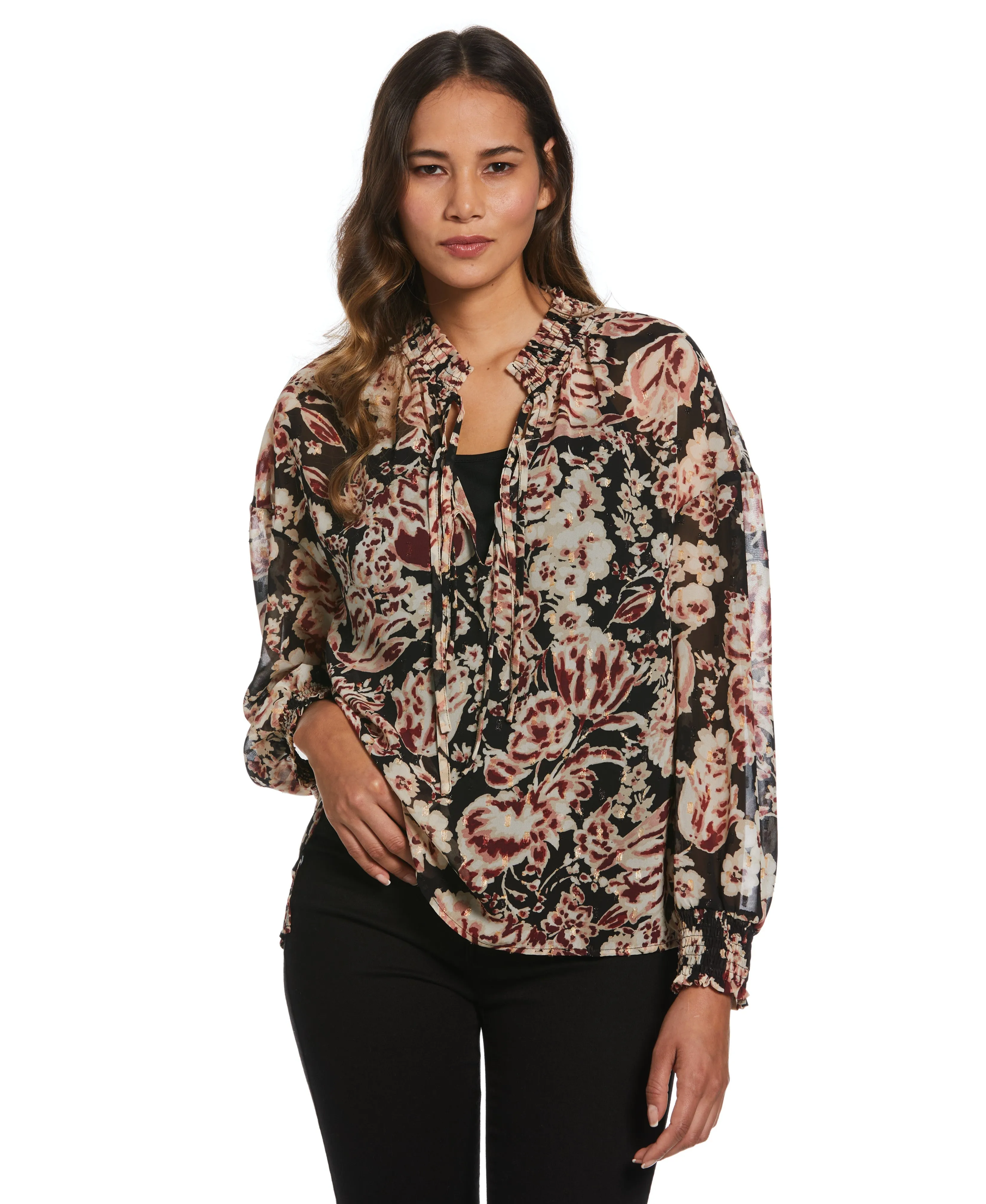 Plus Size Metallic Blooms Print Shirt