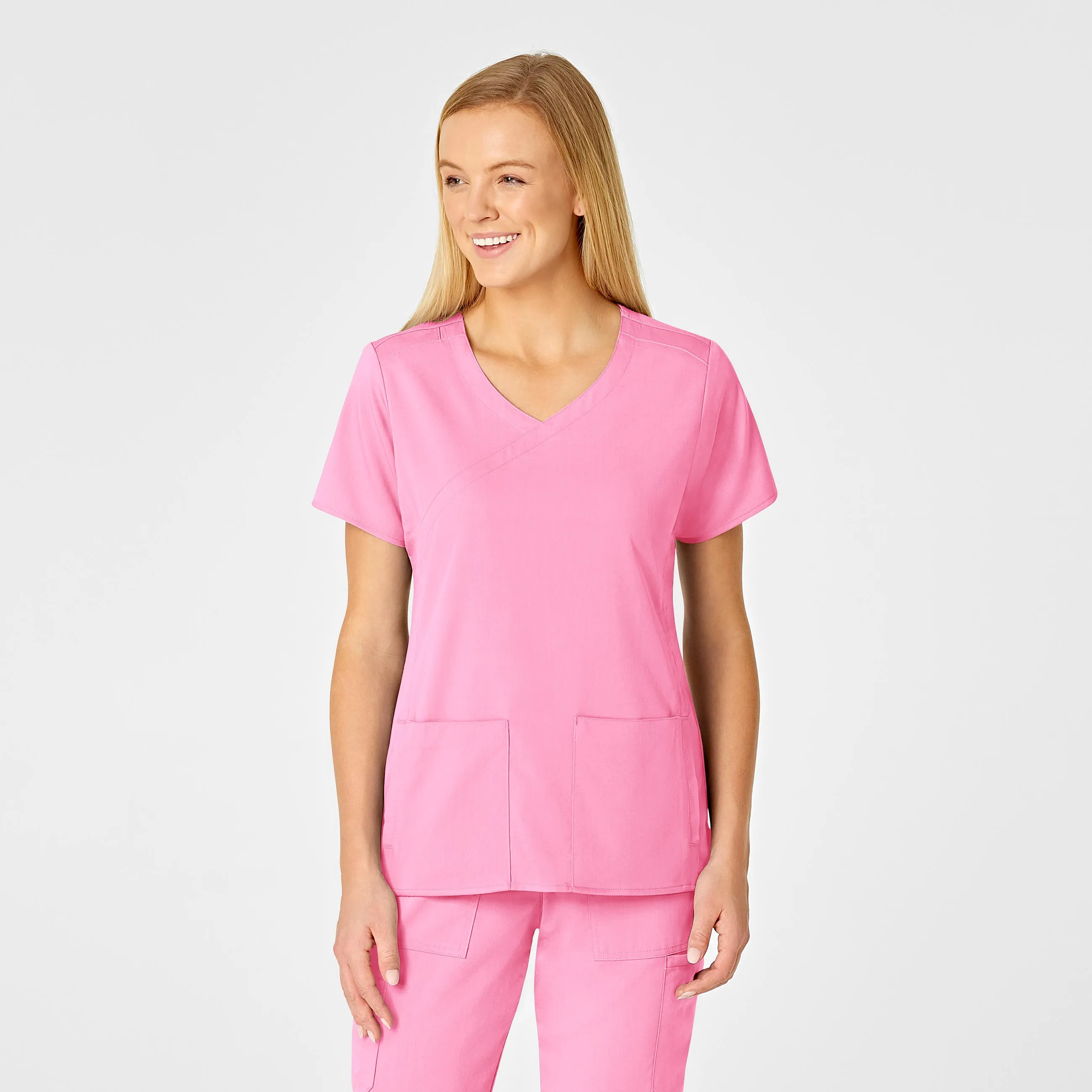 PRO Women's 4 Pocket Wrap Scrub Top - Pink Blossom