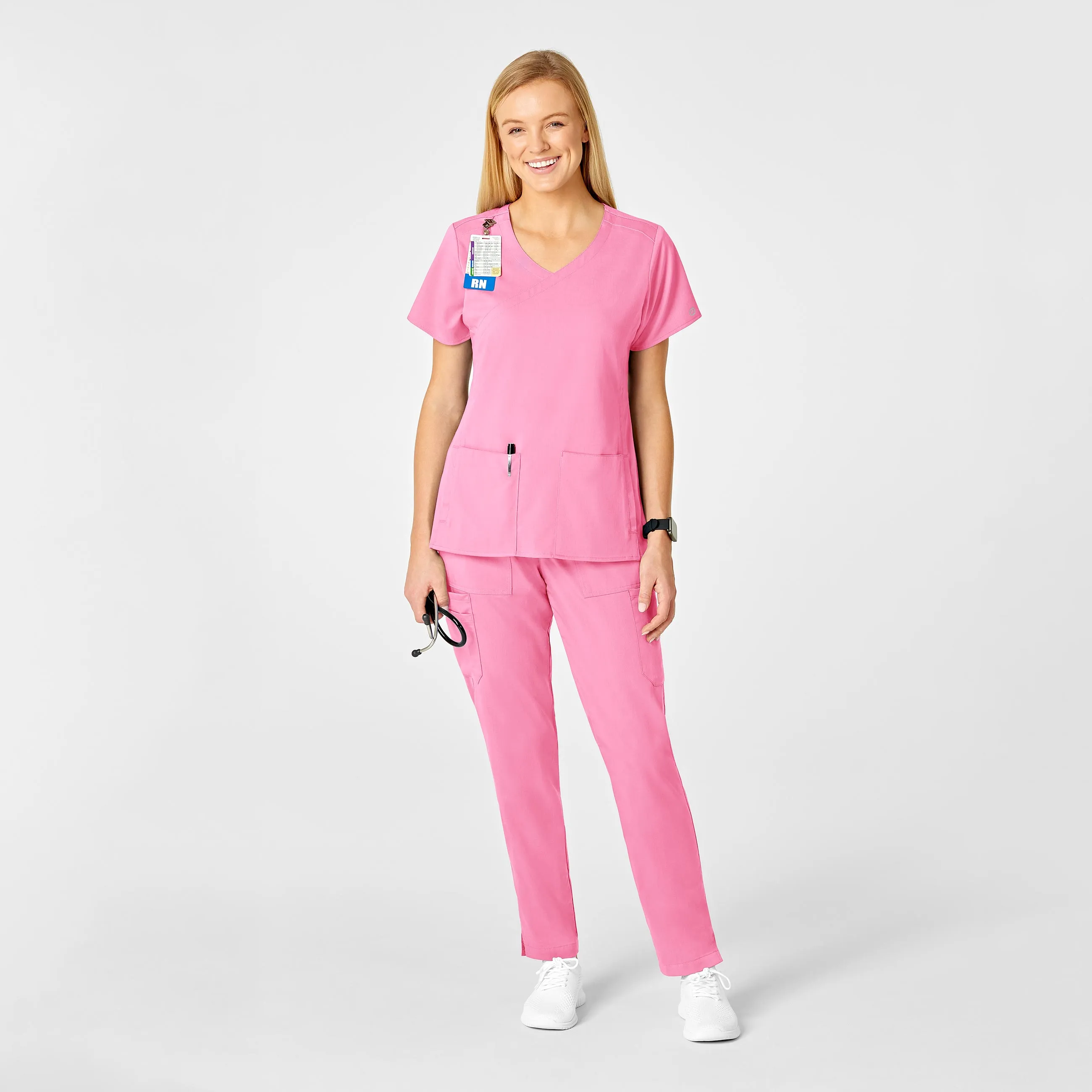 PRO Women's 4 Pocket Wrap Scrub Top - Pink Blossom