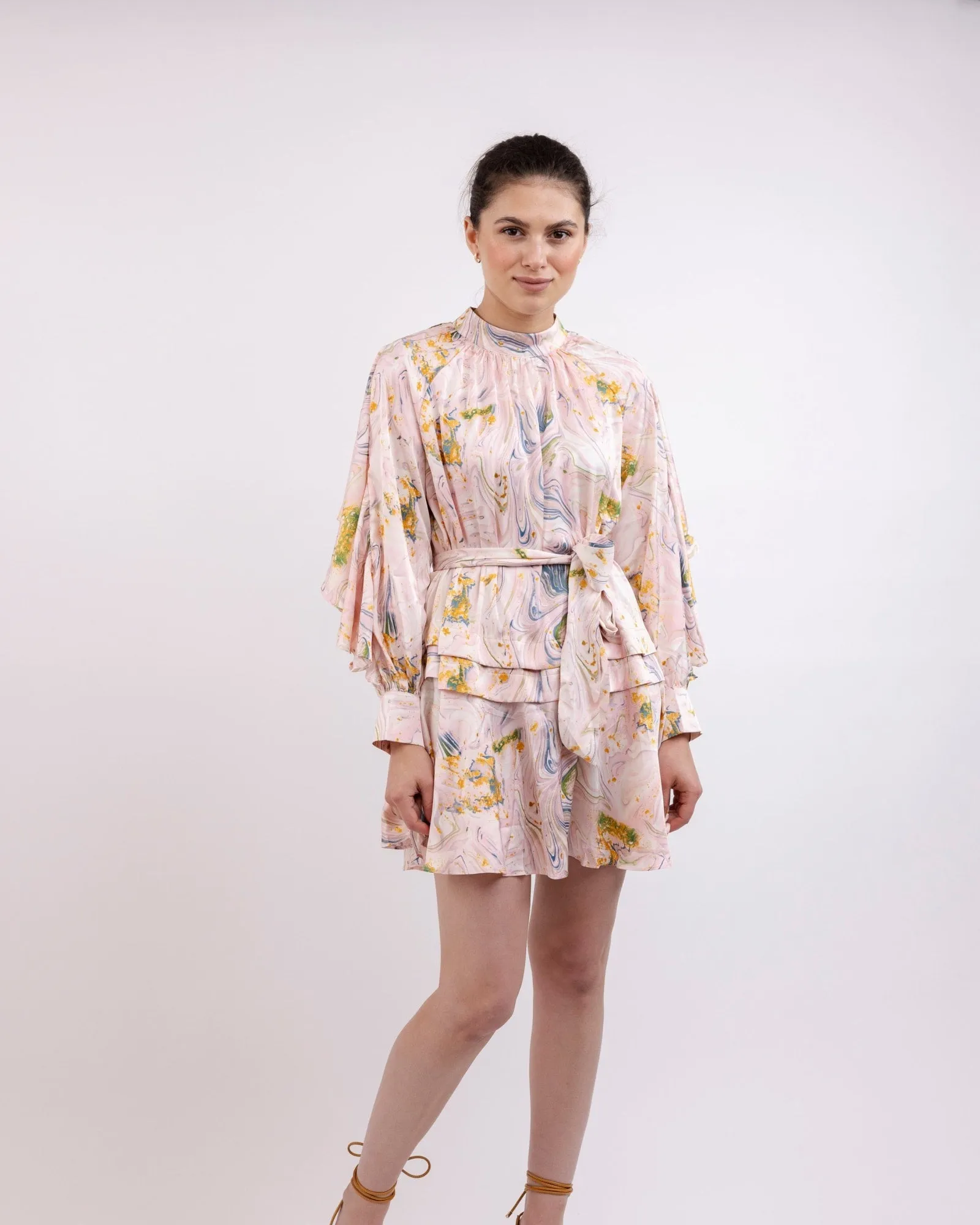 "Kiara" Cotton Blend Floral Knee-length Dress | Pink