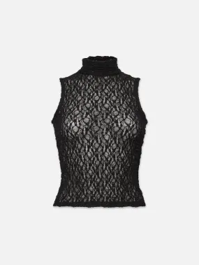 Sleeveless Mesh Mockneck Top -- Black