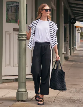 Timeless Crop Ponti Pant - Black/Beige Stripe