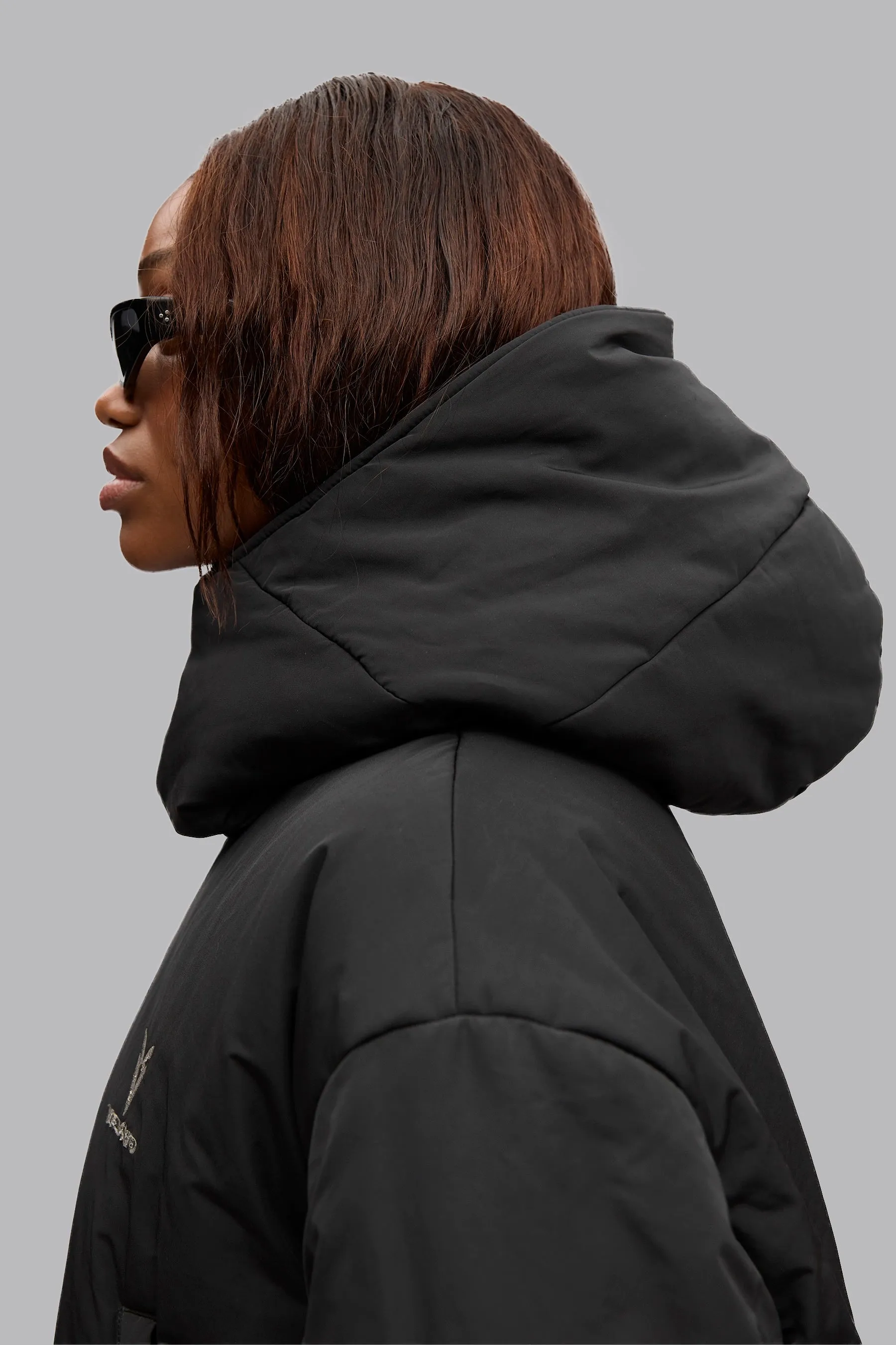 V_QUILT BOXY PUFFER JACKET - Black