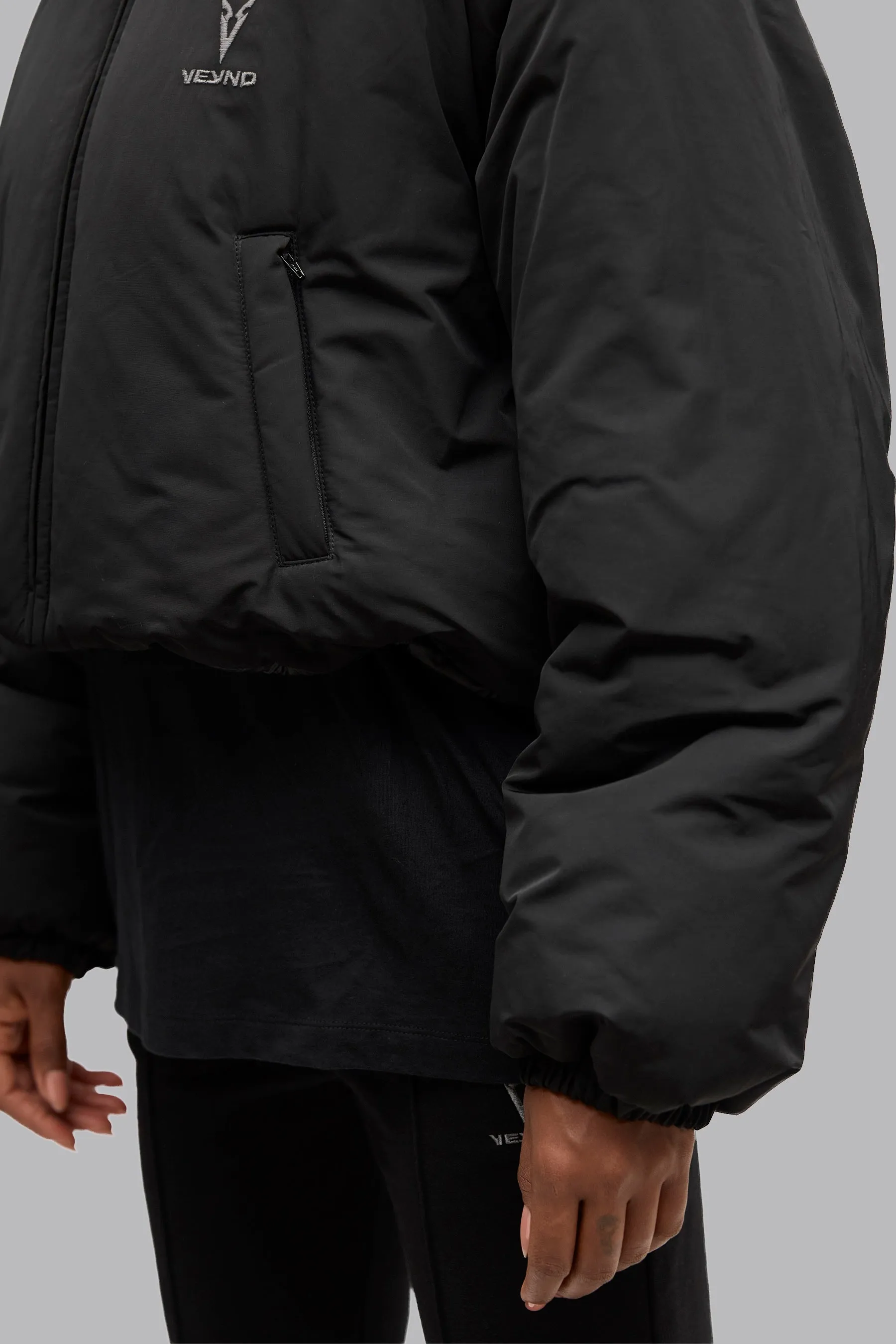 V_QUILT BOXY PUFFER JACKET - Black