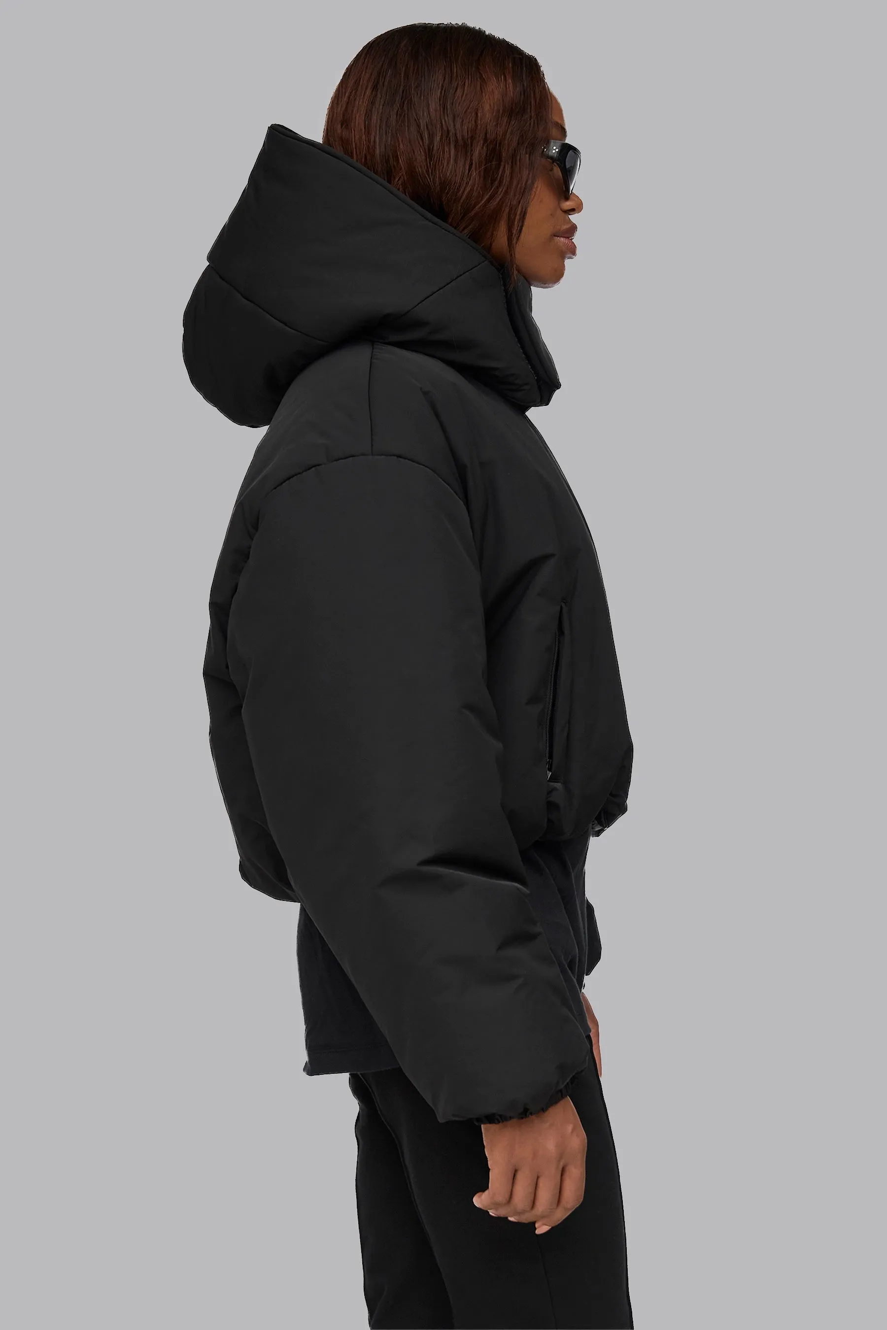 V_QUILT BOXY PUFFER JACKET - Black