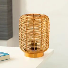 'Weaved Barrel' Handcrafted Table Lamp In Iron (9.6 Inch, Golden)